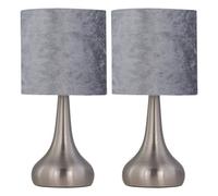 Set of 2 Romana - Brushed Chrome Touch Table Lamps Grey Velvet Shades