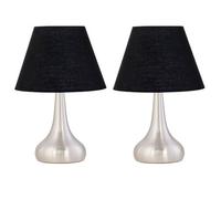 First Choice Lighting Set of 2 Romana - Brushed Chrome Touch Table Lamps with Black Shades in Silver First Choice Lighting Silver