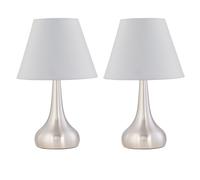 First Choice Lighting Set of 2 Romana - Brushed Chrome Touch Table Lamps with Ivory Shades in Silver First Choice Lighting Silver
