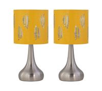 Set of 2 Romana - Brushed Chrome Touch Table Lamps with Ochre Shade