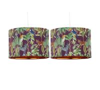 firstchoicelighting Set of 2 Safari Jungle Design Velvet Easy Fit Ceiling Pendant Lightshades or Table Lamp Shades, Diameter 30cm