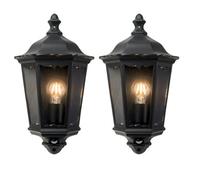 firstchoicelighting Set of 2 Outoor Motion Sensor Activated Wall Lights, Matt Black Clear Glass, IP44 Waterproof, LED Compatible, Half Lantern Porch Security Light