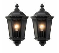 firstchoicelighting Set of 2 Classic Half Lantern Outoor Garden Porch Wall Lights, Matt Black Metal and Clear Glass, IP44 Rated Waterproof, LED Compatible, Modern Traditional Style