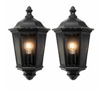 Set of 2 Sienna - Black with Clear Glass IP44 Outdoor Half Lantern Wall Lights First Choice Lighting Black One Size