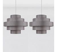 First Choice Lighting Set of 2 Silver Grey Faux Silk 5 Tier Light Shades First Choice Lighting Silver
