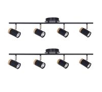 First Choice Lighting Set of 2 Stratton - Black with Wood Detail Four Way Spotlights First Choice Lighting Black