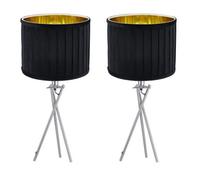 First Choice Lighting Set Of 2 Sundance - Chrome Tripod Table Lamps With Black Pleat Shades