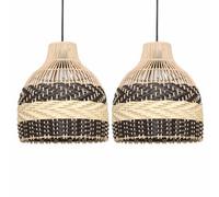 Set of 2 Natural Rattan Ceiling Lightshades, Wicker Cane Easy Fit Pendant Shades, No Wiring Required, Height 30 cm Diameter 25