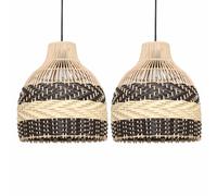 firstchoicelighting Set of 2 Natural Rattan Ceiling Lightshades, Wicker Cane Easy Fit Pendant Shades, No Wiring Required, Height 30 cm Diameter 25 cm