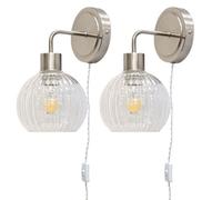 First Choice Lighting Set Of 2 Toby - Satin Nickel Plug In Wall Lights Clear Shades