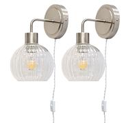 First Choice Lighting Set of 2 Toby - Satin Nickel Plug in Wall Lights Clear Shades in Silver First Choice Lighting Silver