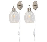 First Choice Lighting Set of 2 Toby - Satin Nickel Plug in Wall Lights Fluted Shades in Silver First Choice Lighting Silver