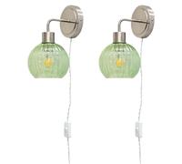 First Choice Lighting Set of 2 Toby - Satin Nickel Plug in Wall Lights Green Shades in Silver First Choice Lighting Silver