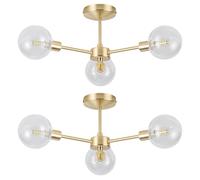First Choice Lighting Set of 2 Toner - Satin Brass with Clear Glass Globes 3 Light Flush Ceiling Lights in Gold First Choice Lighting Gold