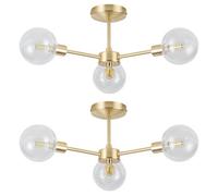 First Choice Lighting Set Of 2 Toner - Satin Brass With Globes 3 Light Flush Ceiling Lights