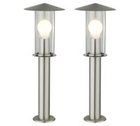 First Choice Lighting Set of 2 Treviso - Brushed Stainless Steel Outdoor Post Lights in Silver First Choice Lighting Silver