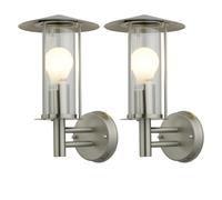 First Choice Lighting Set of 2 Treviso - Brushed Stainless Steel Outdoor Wall Lights in Silver First Choice Lighting Silver