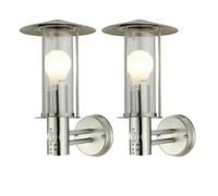 firstchoicelighting Set of 2 Stainless Steel Outdoor Motion Sensor Wall Lights, Modern Lantern Design Garden Porch Security Light, IP44 Rated, LED Compatible