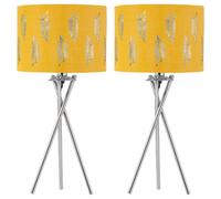 First Choice Lighting Set Of 2 Tripod Table Lamps With Ochre Fern Cut Out Shades