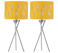 First Choice Lighting Set of 2 Tripod Table Lamps with Ochre Fern Cut Out Shades in Silver First Choice Lighting Silver