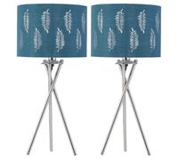 First Choice Lighting Set Of 2 Tripod Table Lamps With Teal Fern Cut Out Shades