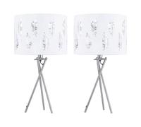 First Choice Lighting Set of 2 Tripod Table Lamps with White Fern Cut Out Shades in Silver First Choice Lighting Silver