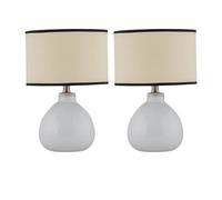First Choice Lighting Set of 2 Tuscan - White Ceramic Lamps with Natural Rattan Shade First Choice Lighting White