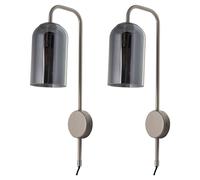 First Choice Lighting Set of 2 Victoria - Satin Nickel Plug in Wall Lights with Glass Shades in Silver First Choice Lighting Silver