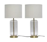 Set of 2 Walpole - Fluted Glass Brass Table Lamps with Ivory Shade