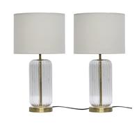First Choice Lighting Set Of 2 Walpole - Fluted Glass Brass Table Lamps With Ivory Shade