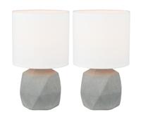 firstchoicelighting Set of 2 Concrete Table Lamps or Bedside Lights, Modern Design Bedside Lamps, White Fabric Shade, 27cm Height, LED Compatible