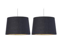Set of 2 Black Fabric with Gold Inner Easy Fit Light Shades/Lampshades for Ceiling Light or Table Lamps, 28cm Diameter