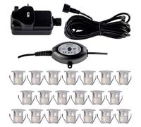 firstchoicelighting Set of 20-30mm LED Decking Plinth Ground Light Kit with Dusk Dawn Sensor, Stainless Steel, Warm White 3000K, IP67 Waterproof Recessed Outdoor Garden Bathroom Kitchen