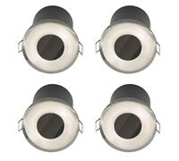firstchoicelighting Set of 4 Brushed Steel GU10 Fire Rated Recessed Downlights, IP65 Bathroom Kitchen Ceiling Spots, LED Compatible