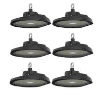 First Choice Lighting Set of 6 High Bay - 150W LED IP65 UFO Style Commercial Warehouse Light in Black First Choice Lighting Black