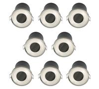 firstchoicelighting Set of 8 Brushed Steel GU10 Fire Rated Recessed Downlights, IP65 Bathroom Kitchen Ceiling Spots, LED Compatible