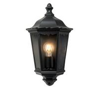 firstchoicelighting Classic Half Lantern Outoor Garden Porch Wall Light, Matt Black Metal and Clear Glass, IP44 Rated Waterproof, LED Compatible, Modern Traditional Style