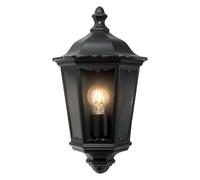 firstchoicelighting Classic Half Lantern Outoor Garden Porch Wall Light, Matt Black Metal and Clear Glass, IP44 Rated Waterproof, LED Compatible, Modern Traditional Style