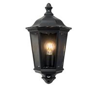 First Choice Lighting Sienna - Black with Clear Glass IP44 Outdoor Half Lantern Wall Light with PIR Motion Sensor First Choice Lighting Black