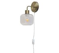 First Choice Lighting Toby - Antique Brass Plug in Wall Light with Batley Ribbed Glass Shade in Gold First Choice Lighting Gold