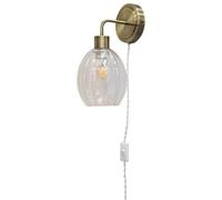 First Choice Lighting Toby - Antique Brass Plug In Wall Light With Birch Fluted Glass Shade