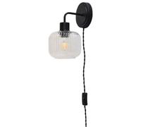 First Choice Lighting Toby - Black Plug In Wall Light With Batley Ribbed Glass Shade