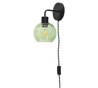 First Choice Lighting Toby - Black Plug In Wall Light With Betchley Green Ribbed Shade