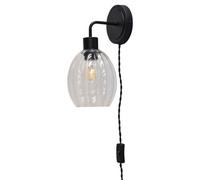 First Choice Lighting Toby - Black Plug In Wall Light With Birch Fluted Glass Shade