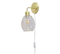 First Choice Lighting Toby - Satin Brass Plug In Wall Light With Birch Fluted Glass Shade