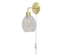 First Choice Lighting Toby - Satin Brass Plug in Wall Light with Birch Fluted Glass Shade in Gold First Choice Lighting Gold