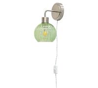 First Choice Lighting Toby - Satin Nickel Plug in Wall Light with Betchley Green Shade in Silver First Choice Lighting Silver