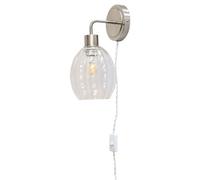 First Choice Lighting Toby - Satin Nickel Plug In Wall Light With Birch Fluted Glass Shade