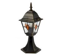 First Choice Lighting Traditional Black Brushed Gold Outdoor Lantern Pedestal Post Light