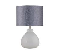 First Choice Lighting Tuscan - White Ceramic Lamp with Silver Grey Glitter Shade First Choice Lighting White